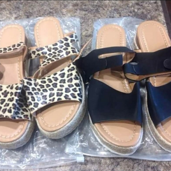 Leopard Espadrille Wedge Sandals - Picture 2 of 4